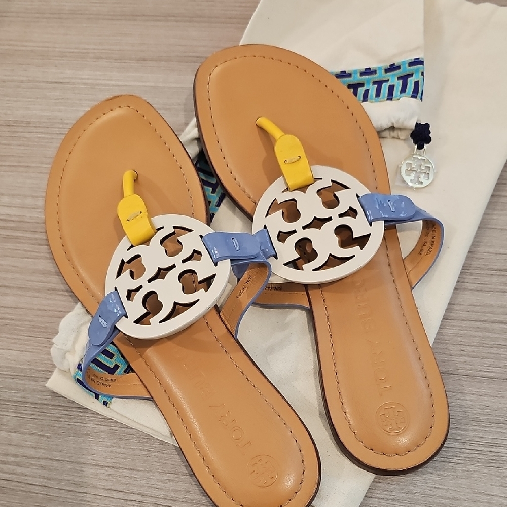 Tory Burch Tan and Yellow Miller Sandals